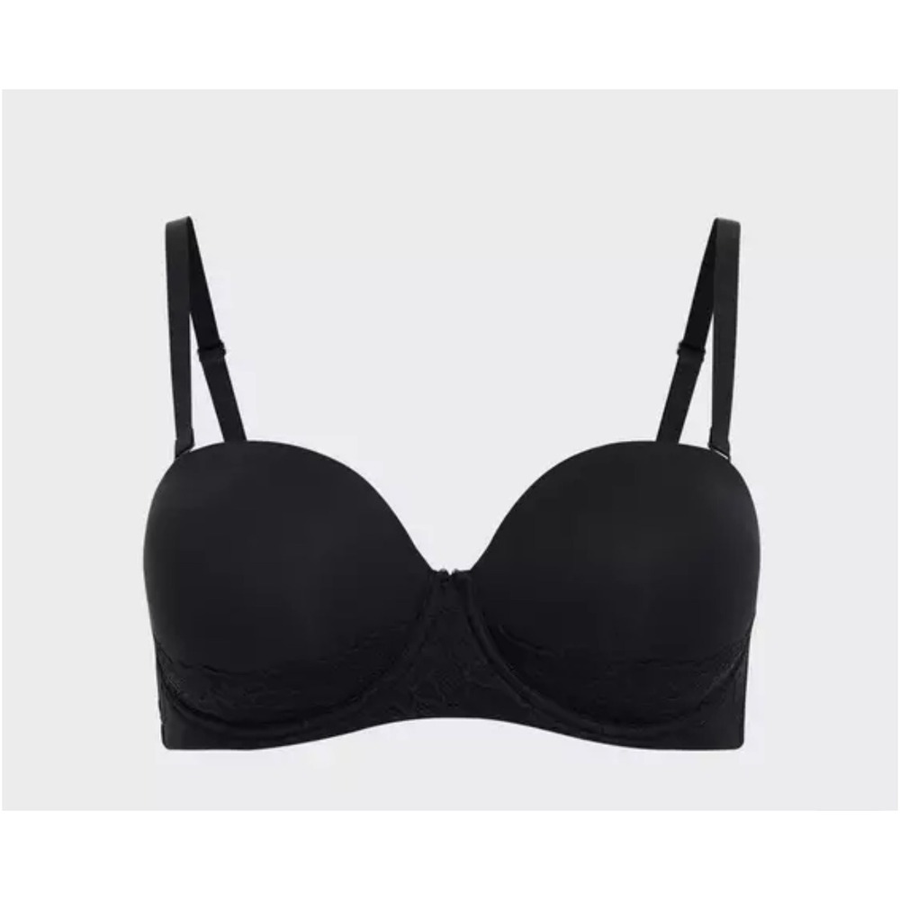 Torrid Bombshell Everyday Strapless Push-Up Bra Black Lace Trim 46DDD